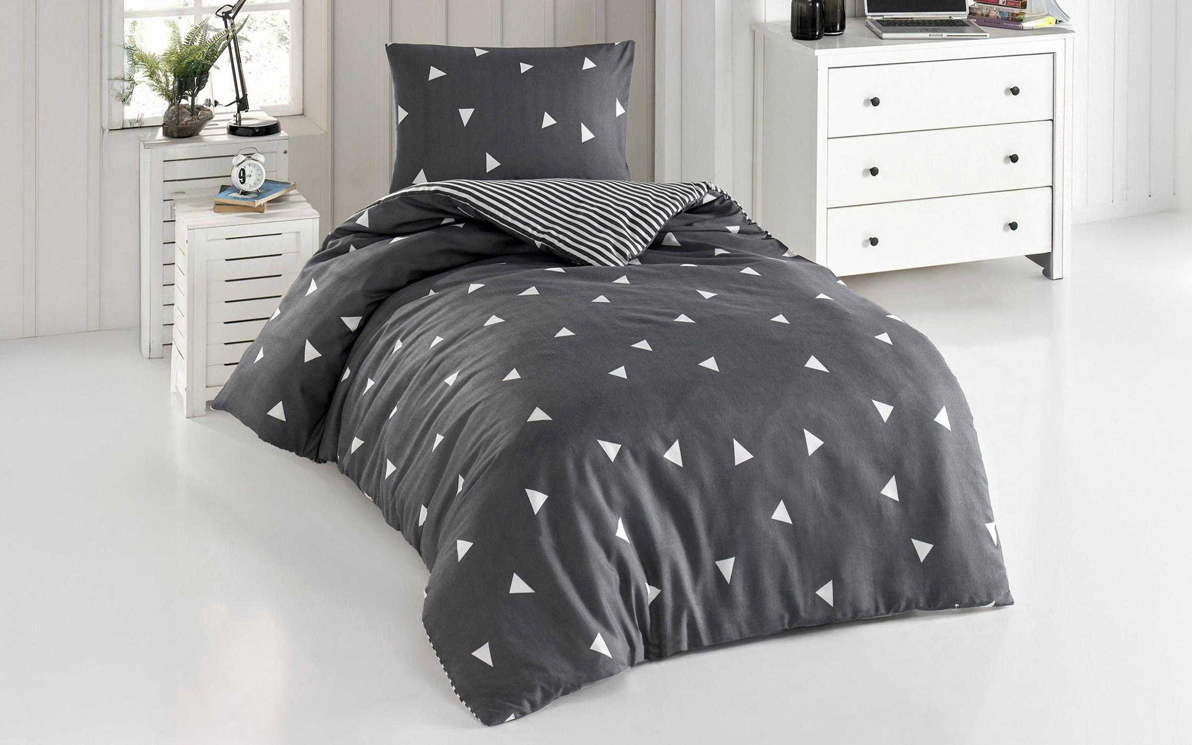 2 piese, 140/200 cm; Policotton Lenjerie de pat Pyramid, gri + alb  1